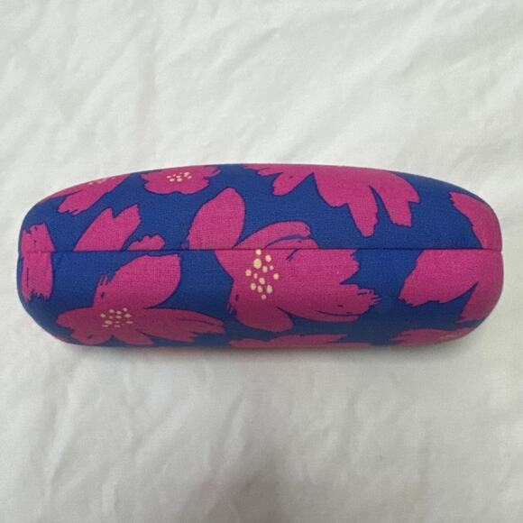 Vera Bradley Clam Eyeglass Case 6" x 2 3/4" x 2 1/2" Blue & Pink Floral - Picture 2 of 6